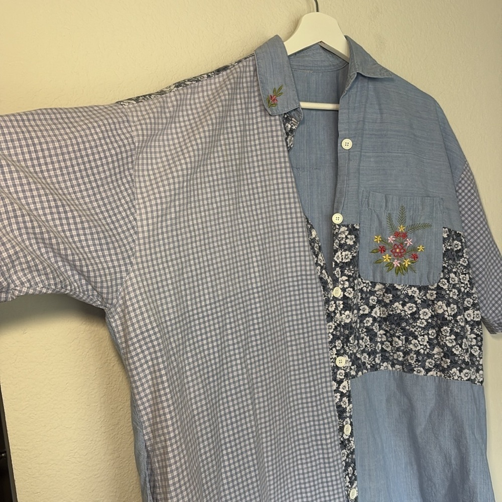 Homemade Patchwork Button Up Dress Embroidered - Picture 5 of 9
